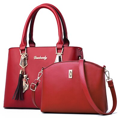 Women Bag Large Capacity Female Tassel Handbag Luxury Handbags plaid Women Bags Set 2 Pieces Bags