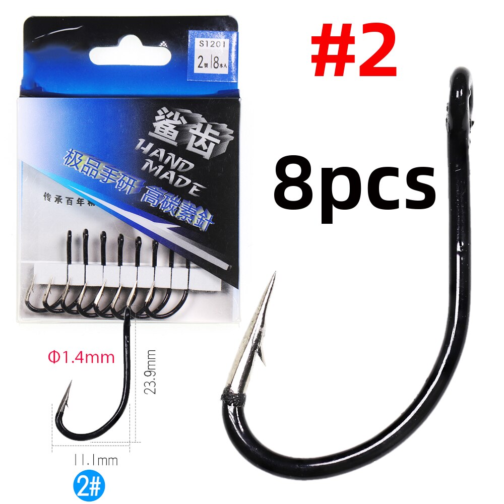 Jigeecarp-anzuelos de pesca de carpa de acero al carbono, anzuelos de pesca fuertes, tamaño 1 #-10 #, para pesca de carpa, 1 paquete: 8pcs size 2
