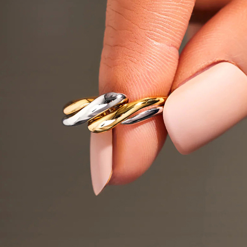 Huitan-Anillo de dedo giratorio de dos tonos para mujer, anillos de Metal modernos para mujer, uso diario, accesorios versátiles, joyería