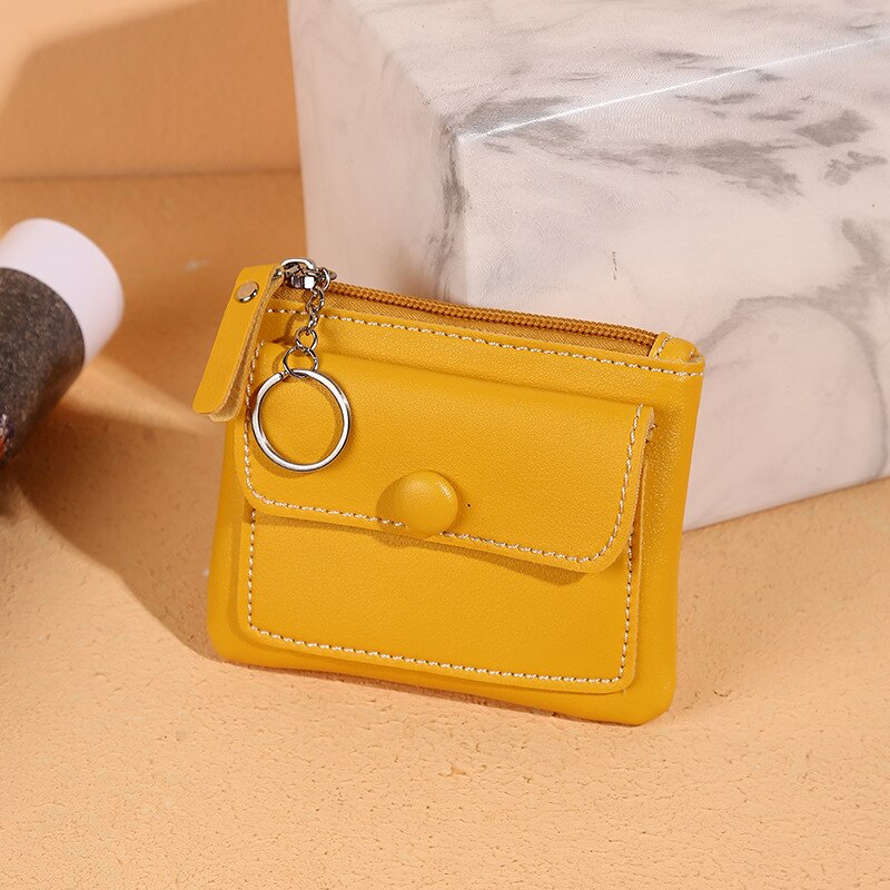 Moda couro do plutônio da moeda bolsa feminina mini kawaii cartão carteira titular chave saco de armazenamento meninas 2021 nova clara pequena bolsa mão bolsas: YELLOW