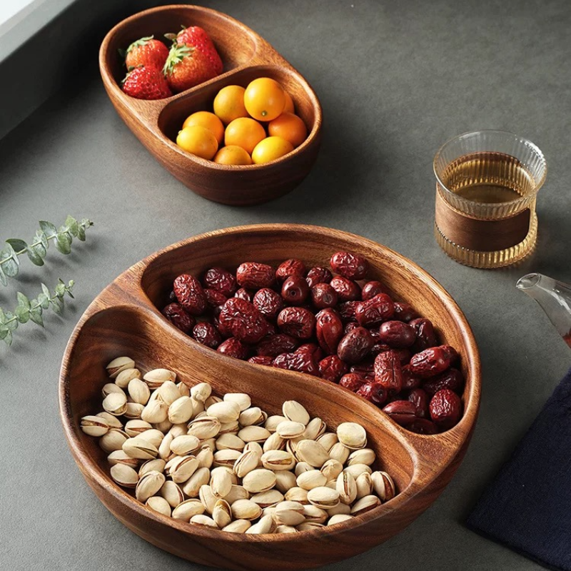 Solid Wood Tray Acacia Wood Premium Kung Fu Tea Small Tray Fruit Snacks Nuts Dessert Plate Desktop Storage Tableware