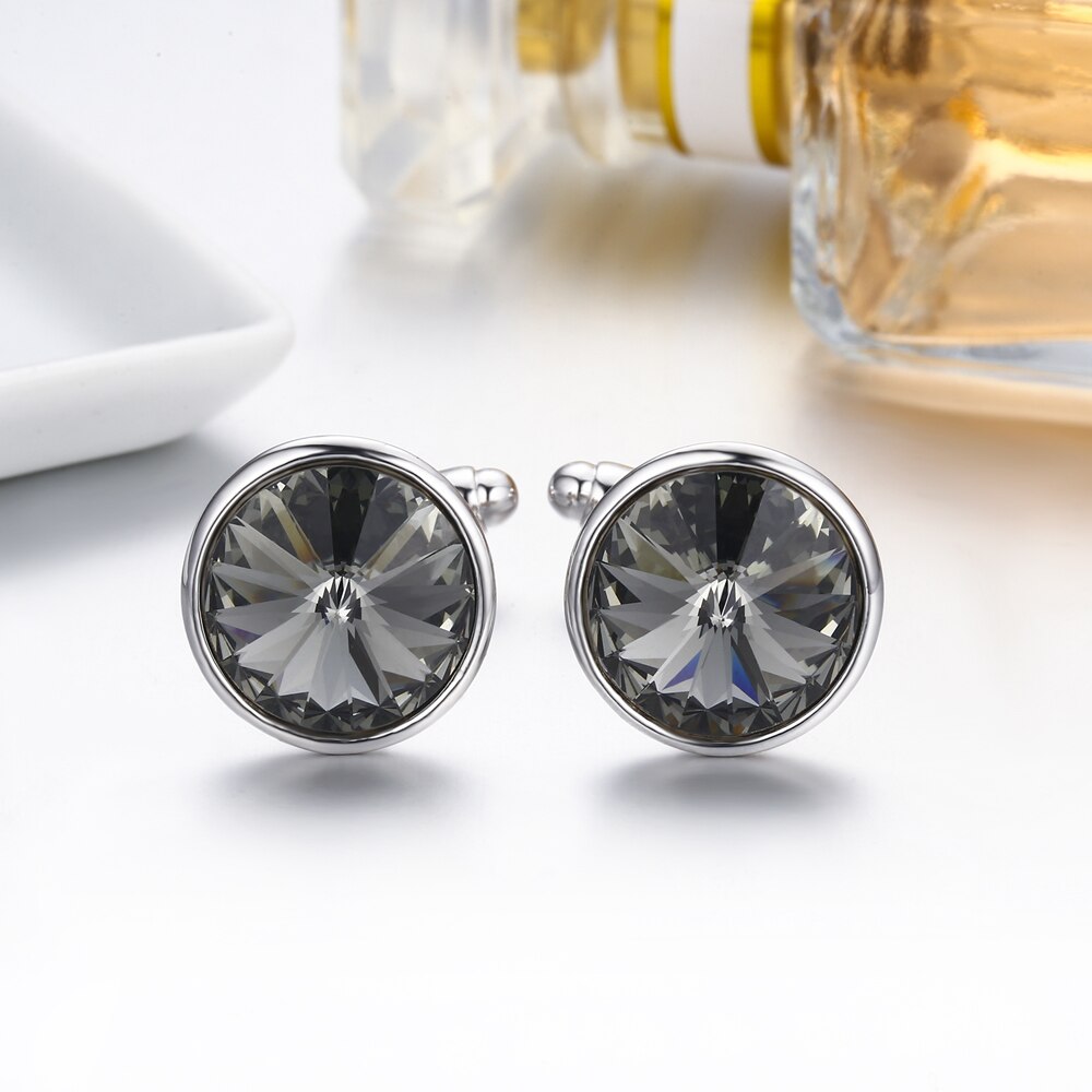 round made with Austrian crystal luxury cufflink for man business shirts white gold color cuff links jewelry