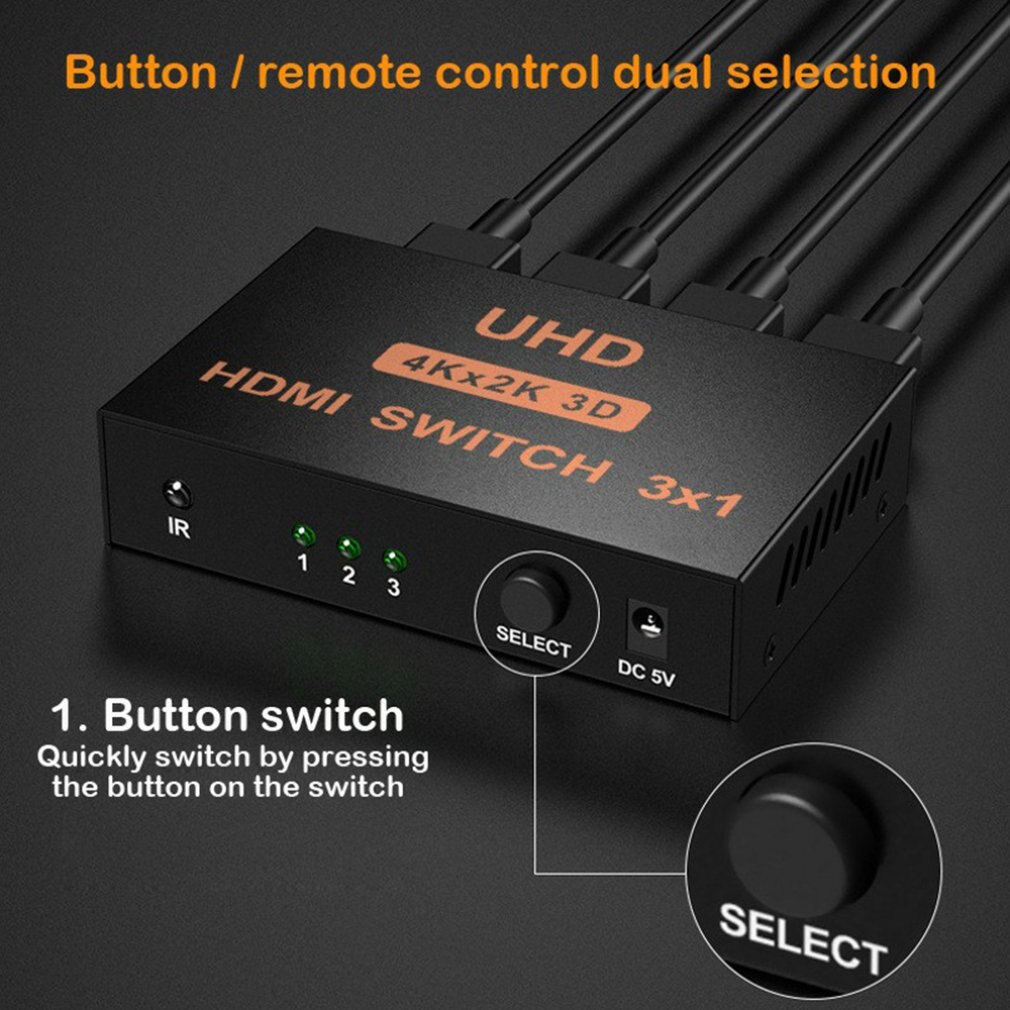 3 In 1 Hdmi Splitter Switch Adapter Switcher 4K Ultra Hd Hdcp 3D Hdr Met Afstandsbediening Hdmi Switch Switcher