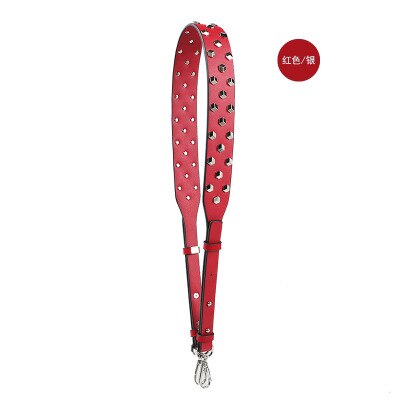 PU Rivet Wide Crossbody Bag Strap For Women PU Adjustable Long Handbag Belt Female Metal Replacement Shoulder Bag Strap: Red (Silver)