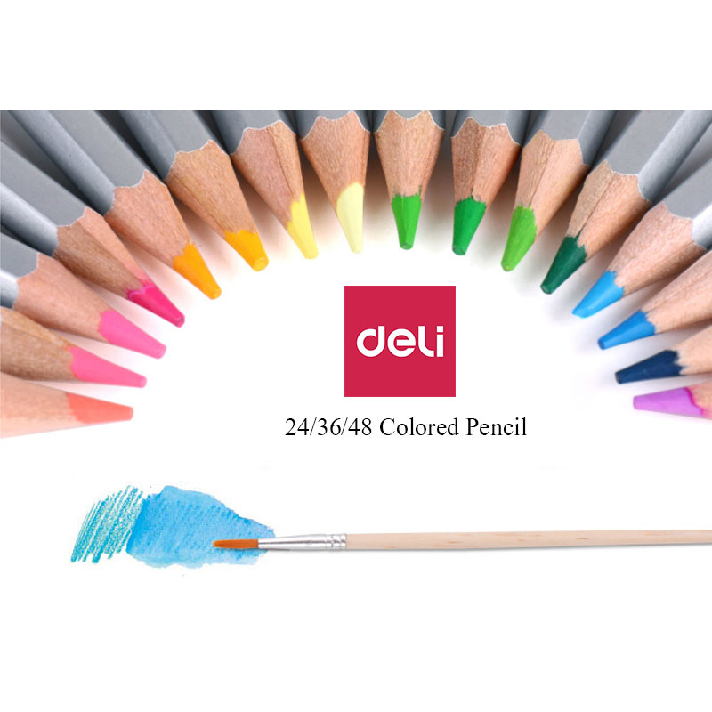 Deli Colored Pencils 24/36/48 Colors Oily Color Set Wood Watercolor Drawing Colored Pencil School Art Supplies