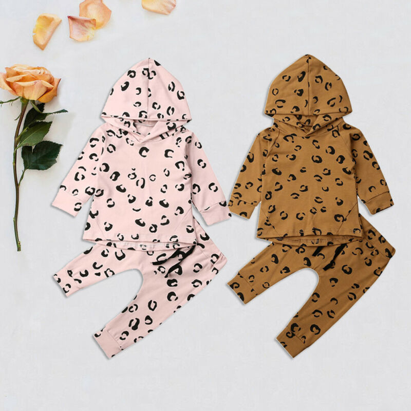 Baby Frühling Herbst Kleidung Leoparden Säuglings Baby Mädchen Kleidung Lang Hülse Mit Kapuze Spitzen + Gamaschen Hosen 2Stck Outfits trainingsanzug