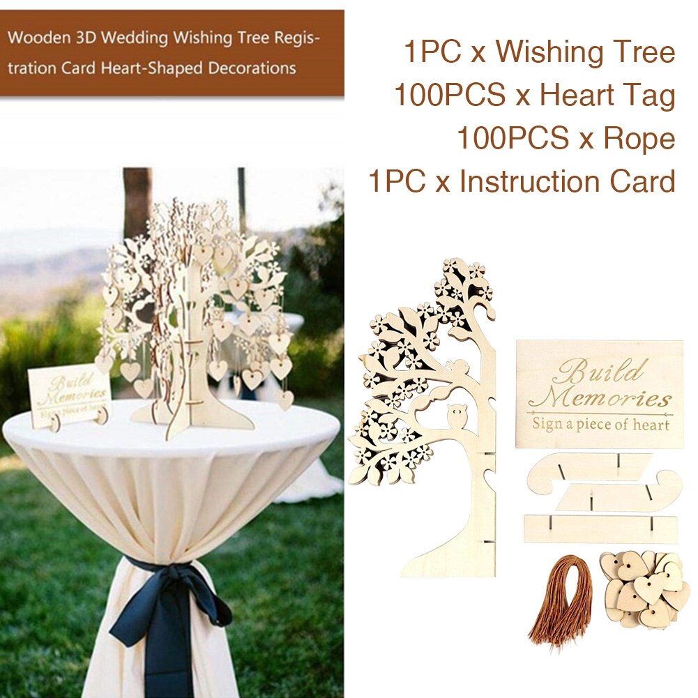 Hem gästbok signatur gör-det-själv-signeringskort fest trähjärtan hänge baby shower slitstark bröllop önskar träd set hantverk