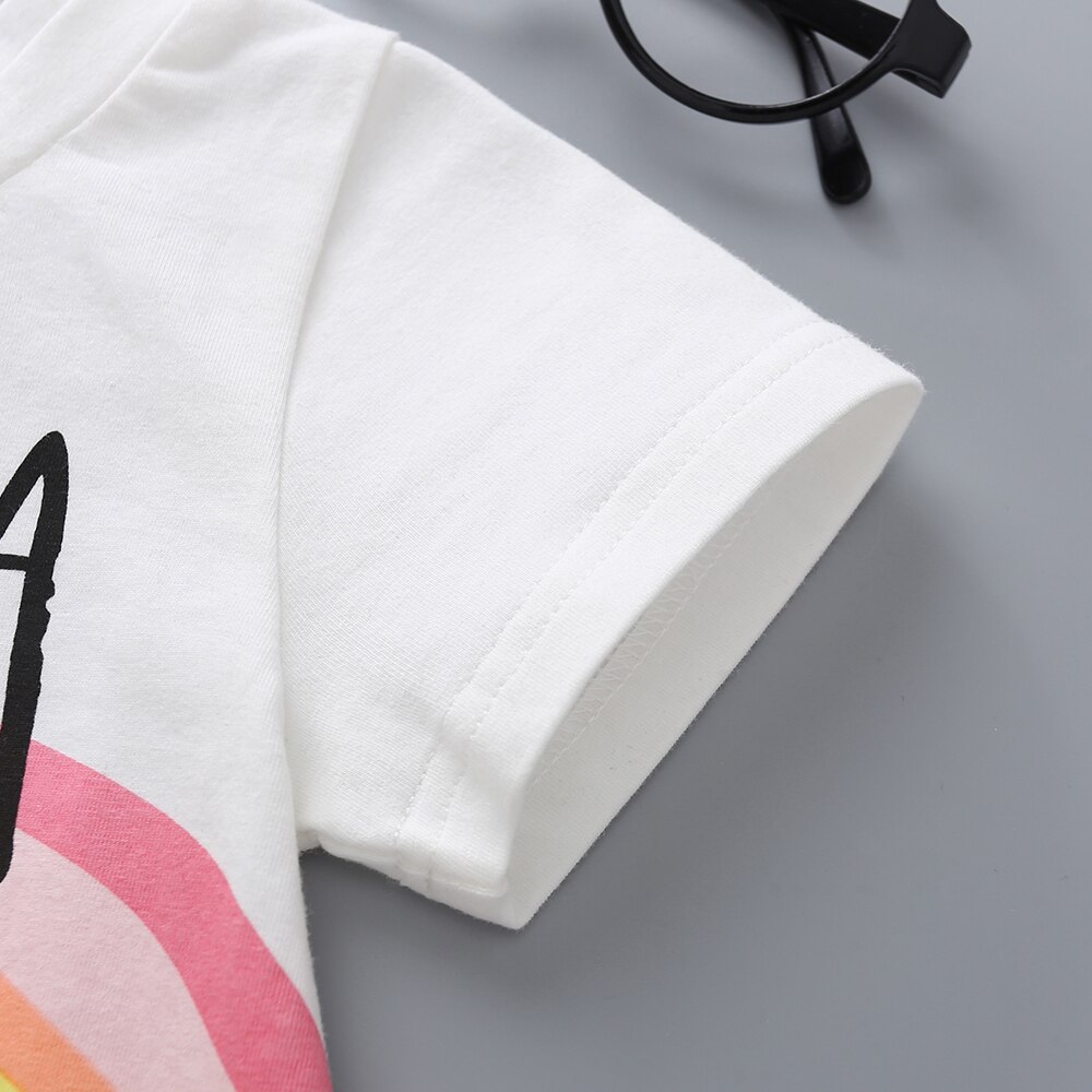3-24M Neugeborenes Art freundlicher Baby Mädchen T-Shirt Sommer Regenbogen knapp aufbringen Koreanische Kurzarm Rundhals zur Seite fahren oben T Shirt