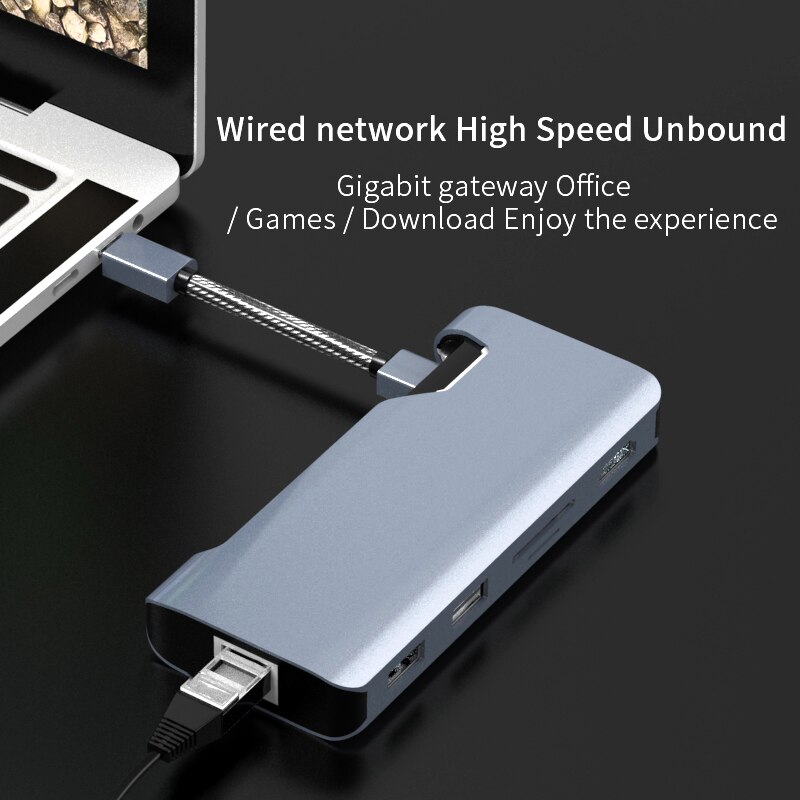 type -c7 i 1 smart dockingstasjon med 2 x usb 3.0 +  sd + tf + hdmi  + rj45 +  pd type-c omformer