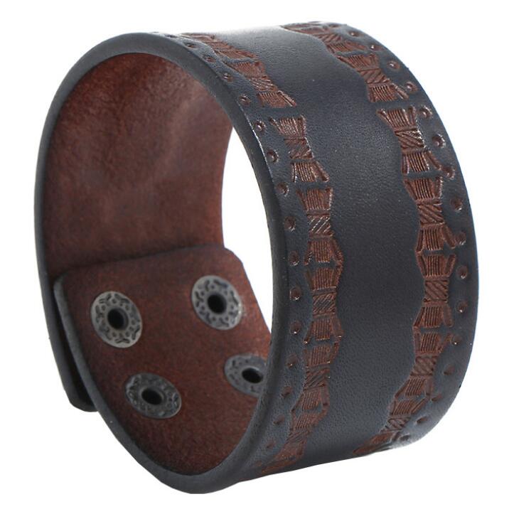 Punk Zwart Bruin Brede Lederen Polsbandjes Manchet Armband Gothic Casual Vrouwen Mannen Biker Eenvoudige Charme Bangle Vintage Sieraden: Simple Brown