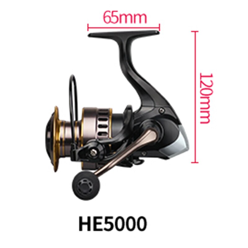 Carrete de pesca HE7000 5,2: 1 de Metal de alta velocidad, bobina giratoria, máxima resistencia, 10kg, para pesca al aire libre, grande: HE-5000