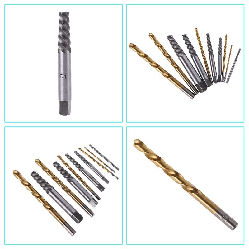 10pcs Screw Extractor Cobalt Left Hand Drill Bit set Broken Bolt Damaged Set