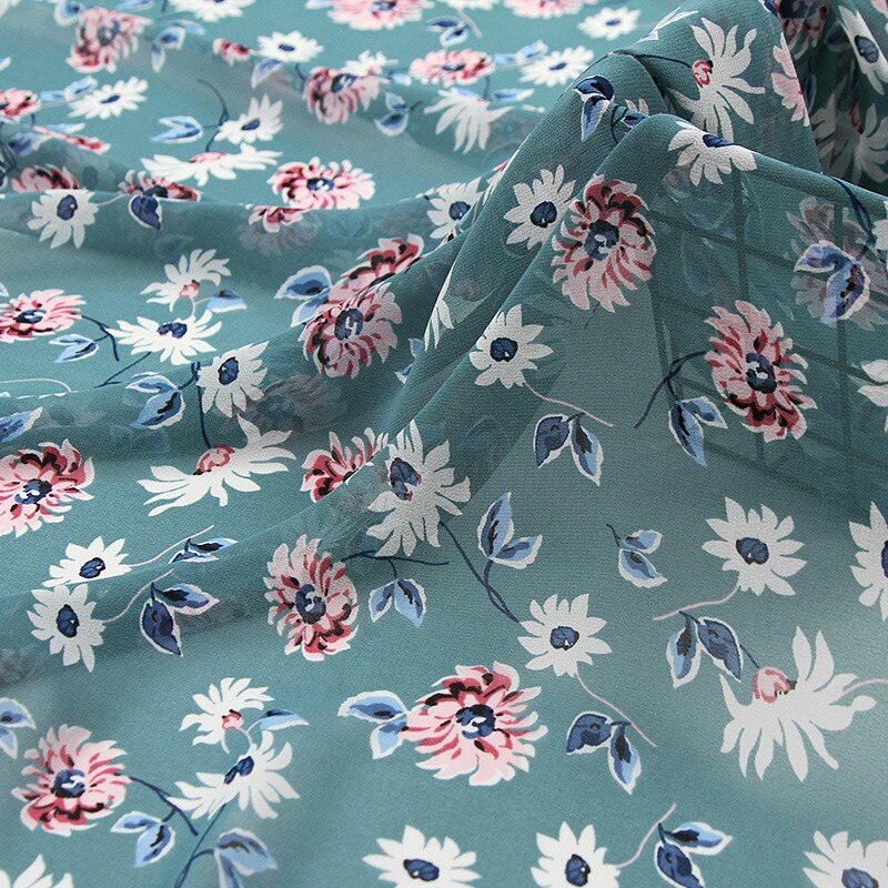 Tela de tul de gasa con estampado de flor azul suave, para camisas de vestir, por metro: Default Title