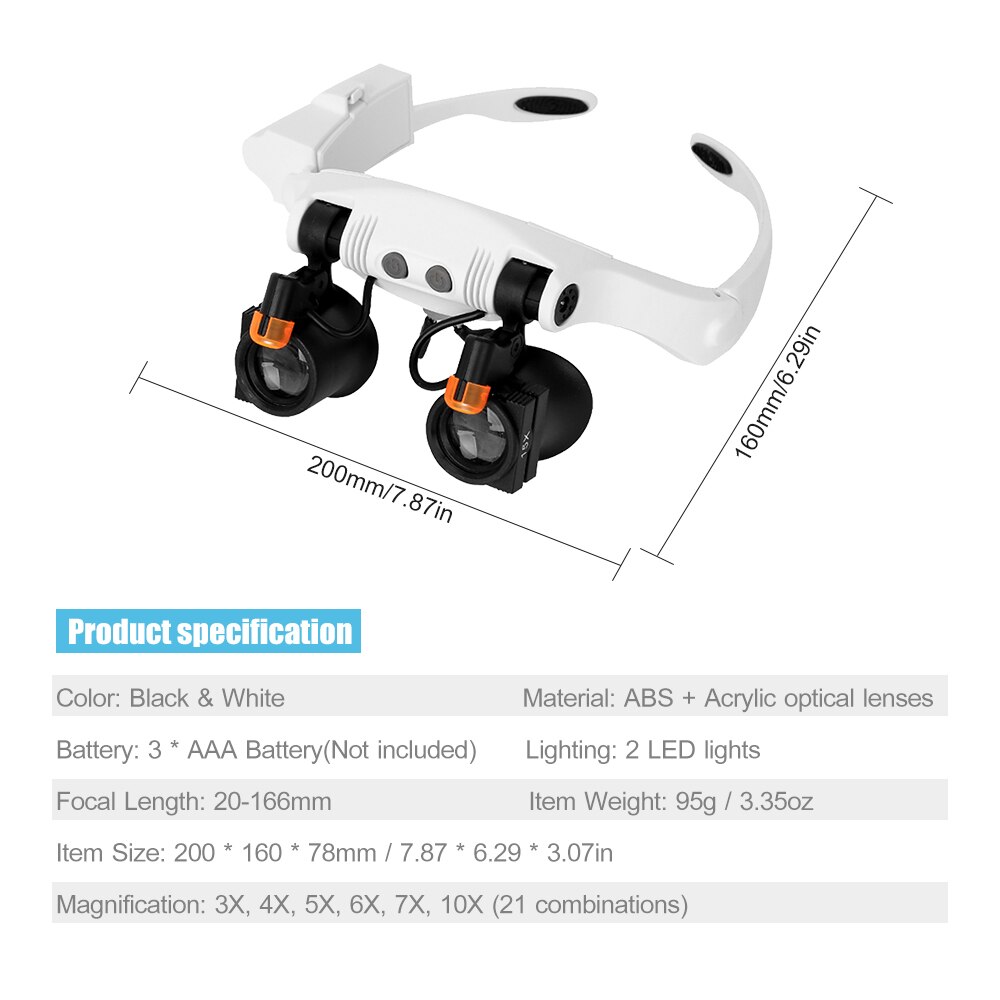 Eye Loupes Magnifier Eyeglass Style Hands-Free Magnifying Glass Multiple Magnifications with LED Lights