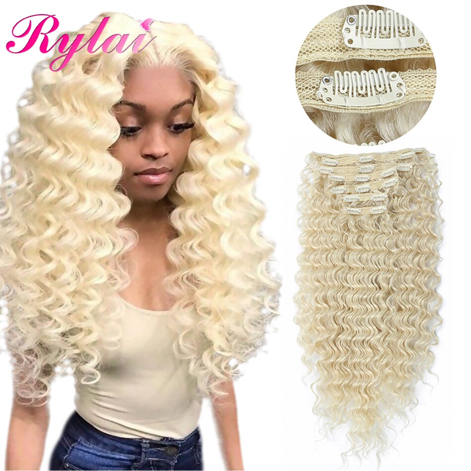 Wave Curly Synthtic Deep Wave Hair Extensions For Women Full Heat Clip Ins Wave Hair Extension Hairpiece By RYLAI: #613