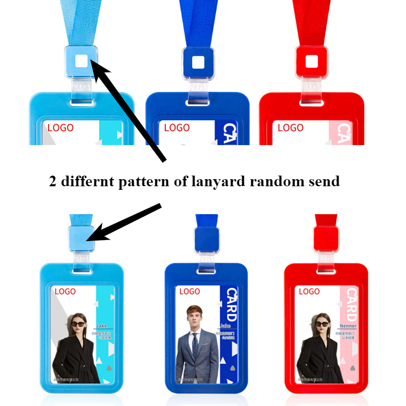 1Set Slide Badge Holder Working Permit Sleeve Case with Lanyard Double Sided Push Card Cover Case Neck Strap for Staff Workers