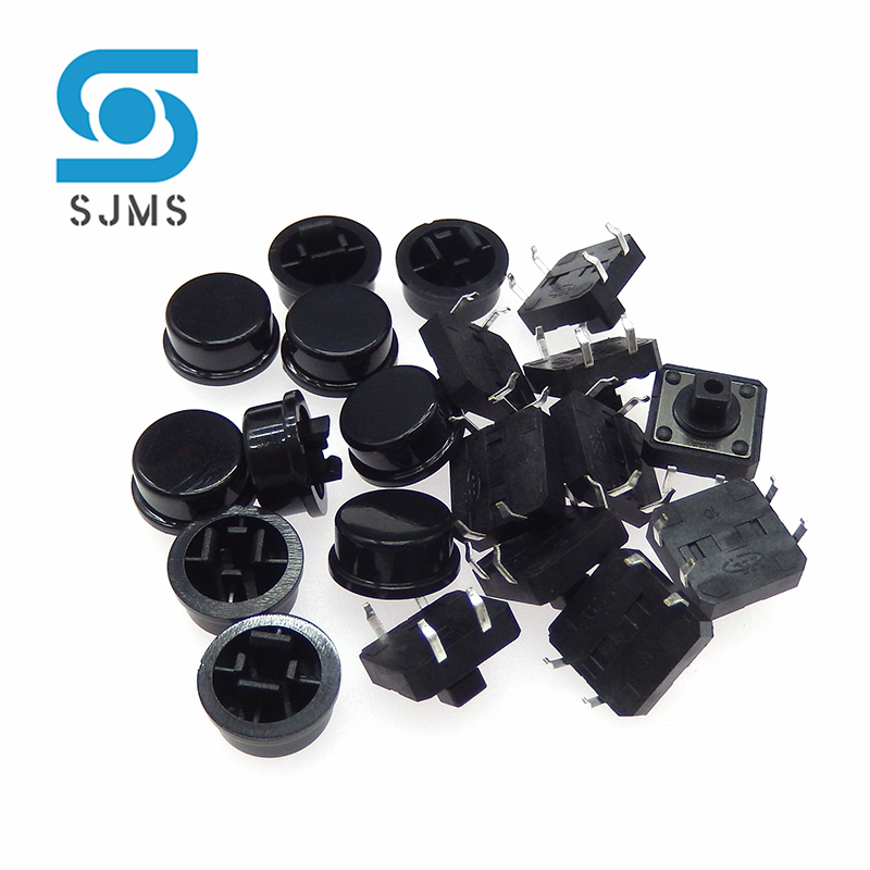 10 Stks/partij 12*12*7.3Mm Tijdelijke Tactiele Schakelaar Dip 4 Pins Tactiele Drukknopschakelaar Met Cap Momentary Tact Schakelaar 12X12X12.3 Mm