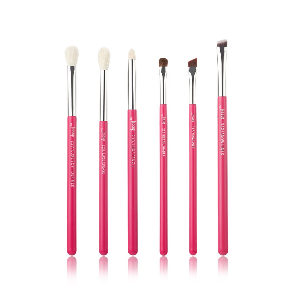 Jessup Ensemble de pinceaux de maquillage de fond de teint Rougir Cils pinceaux maquillage yeux poils naturels-synthétiques 6pcs-25pcs Rose-carmin / Argent: T201(6PCS)