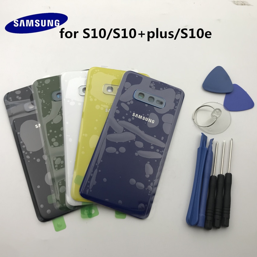 Original Samsung Galaxy S10e G973 S10 G970 S10 plus G975 Rear Panel Battery Glass Back Door Cover with Camera glass +tool