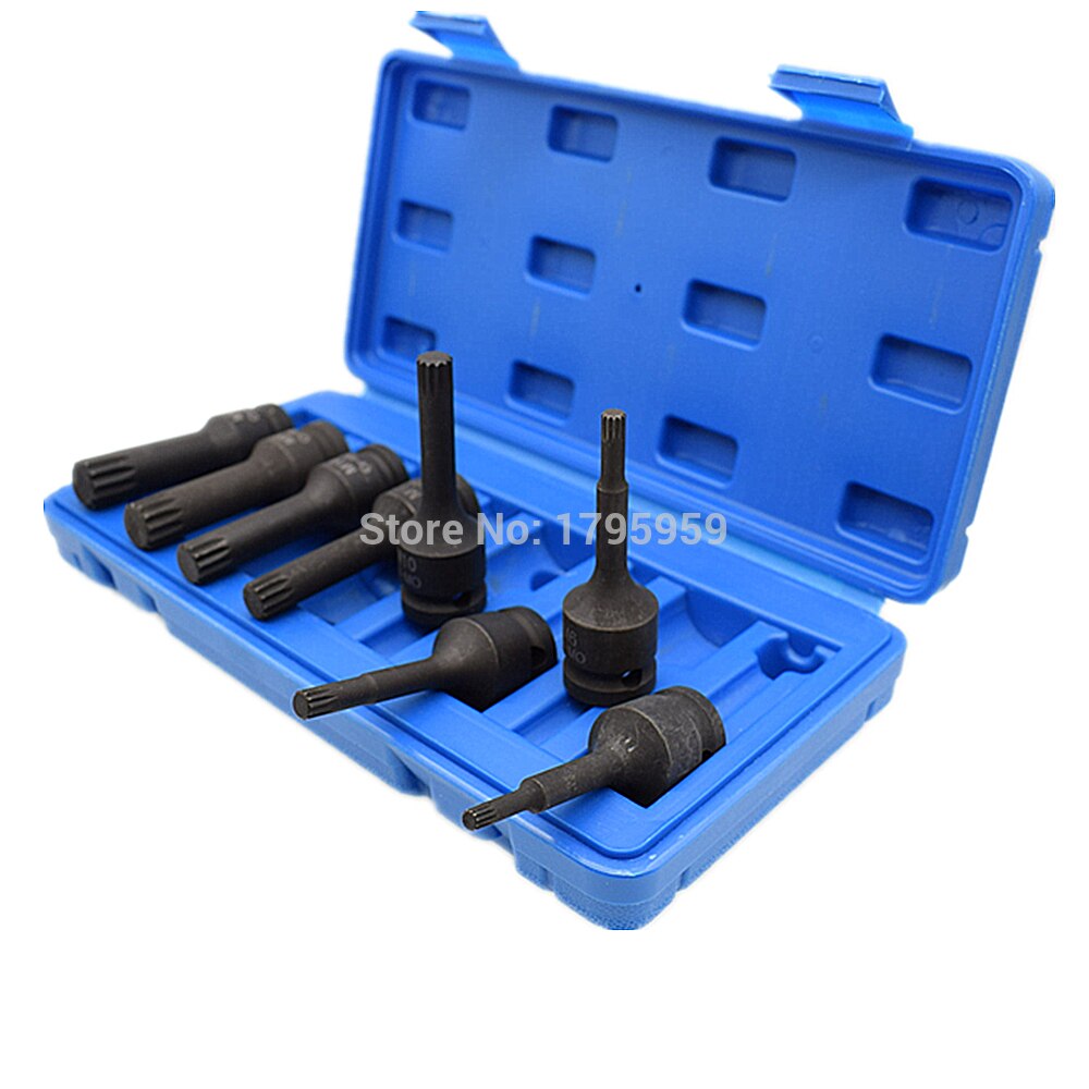 1/2" Square Drive Spline Impact Socket Bit Tools 8 Piece Set M5 M6 M8 M10 M12 M14 M16 M18 CR-MO Ratchet Bit Socket Screwdriver