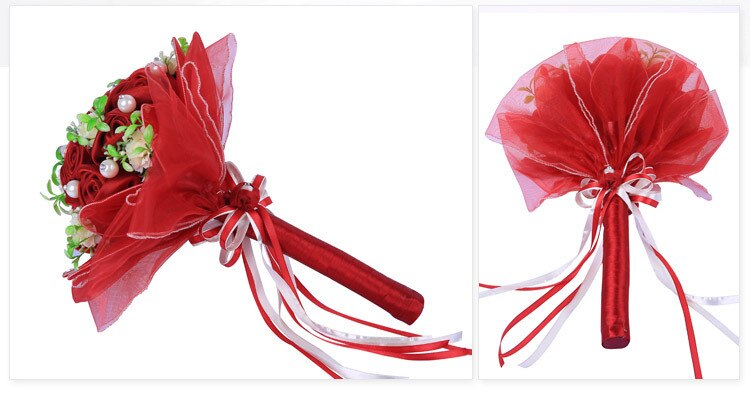 Romantische Bruiloft Boeket Met Lint en Kraal Kunstmatige Rose Bouquet Bridal Bloemen Bruiloft Decoratie boeket de mariage