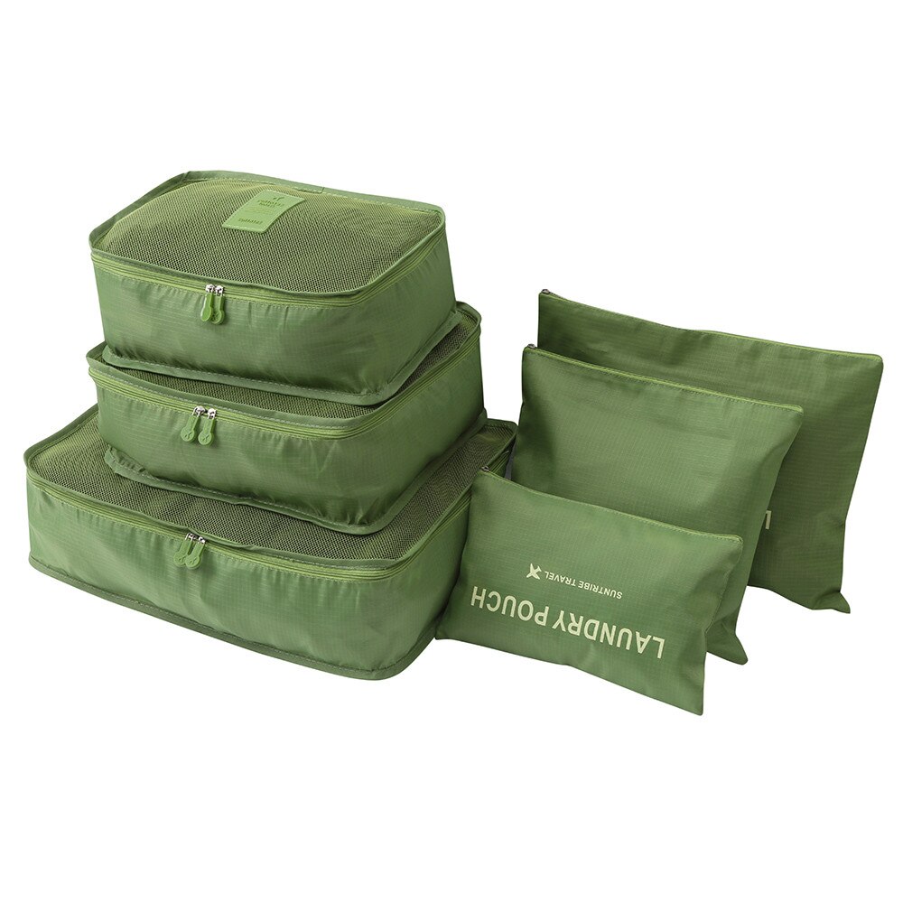 6pcs Waterproof Travel Storage Bag Clothes Packing Cube Luggage Organizer Sets Nylon Home Storage Travel Bags: Green