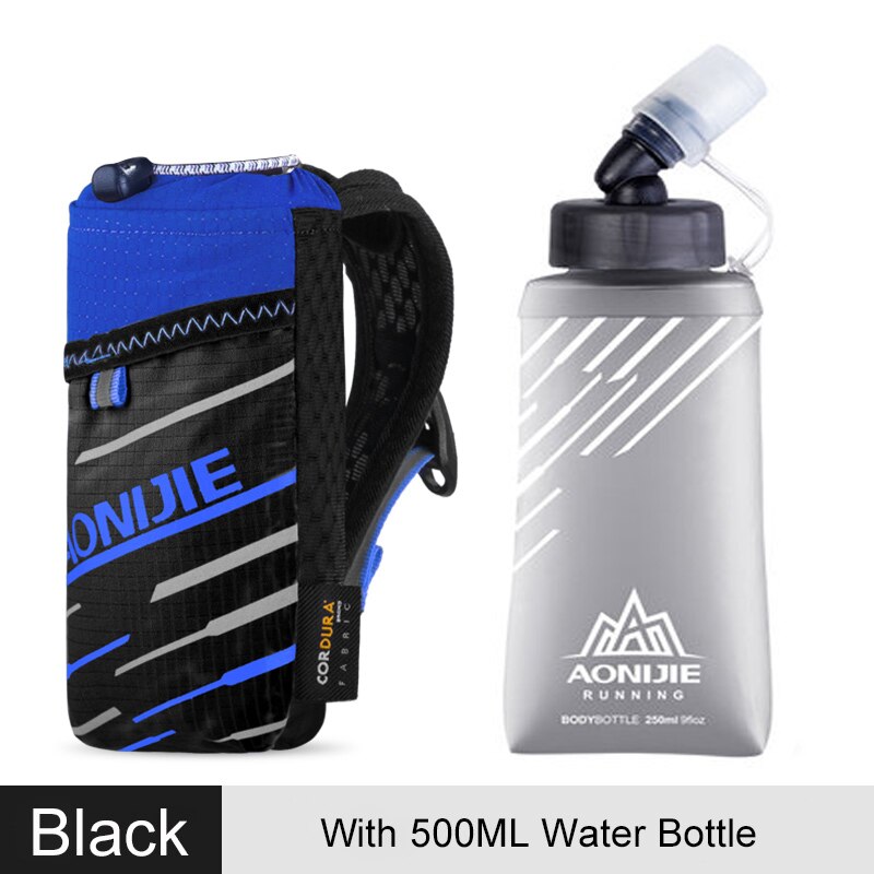AONIJIE A7102 Light Weight Handheld Quick Grip Quick Stow Flask Water Bottle Carrier Bag 6.8&quot; Phone Holder Pouch Hydration Pack: BLK With WaterBottle