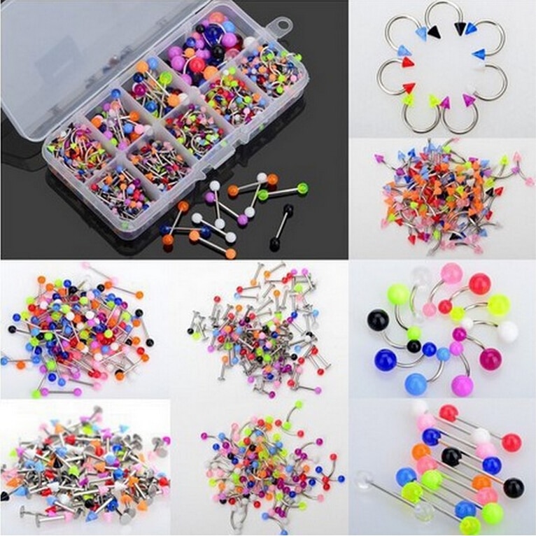 90pcs Mix Body Jewelry Eyebrow Navel Belly Lip Tongue Nose Piercing Bar Ring Body Piercing Jewelry