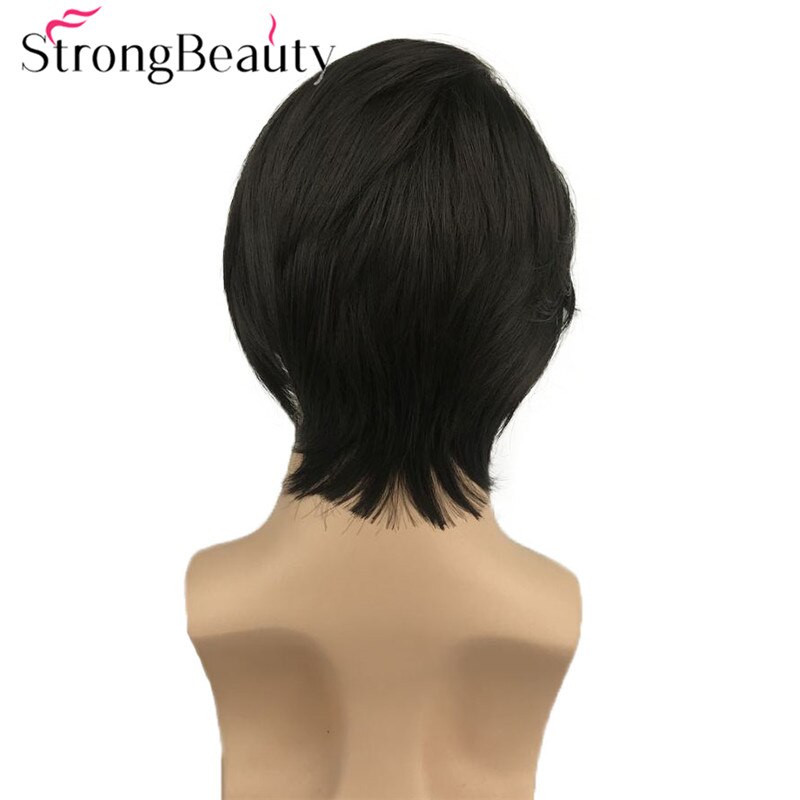 StrongBeauty Straight Men Lace Front Wig Medium Length Natural Wigs Black Synthetic Hair
