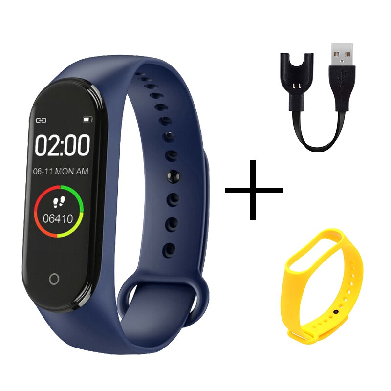 Sport Clever Armbinde Uhr Anruf Vibration Alarm Nachricht drücken Blutdruck Monitor Fitness Tracker Tragbare Digitale Armbanduhr: blau gelb