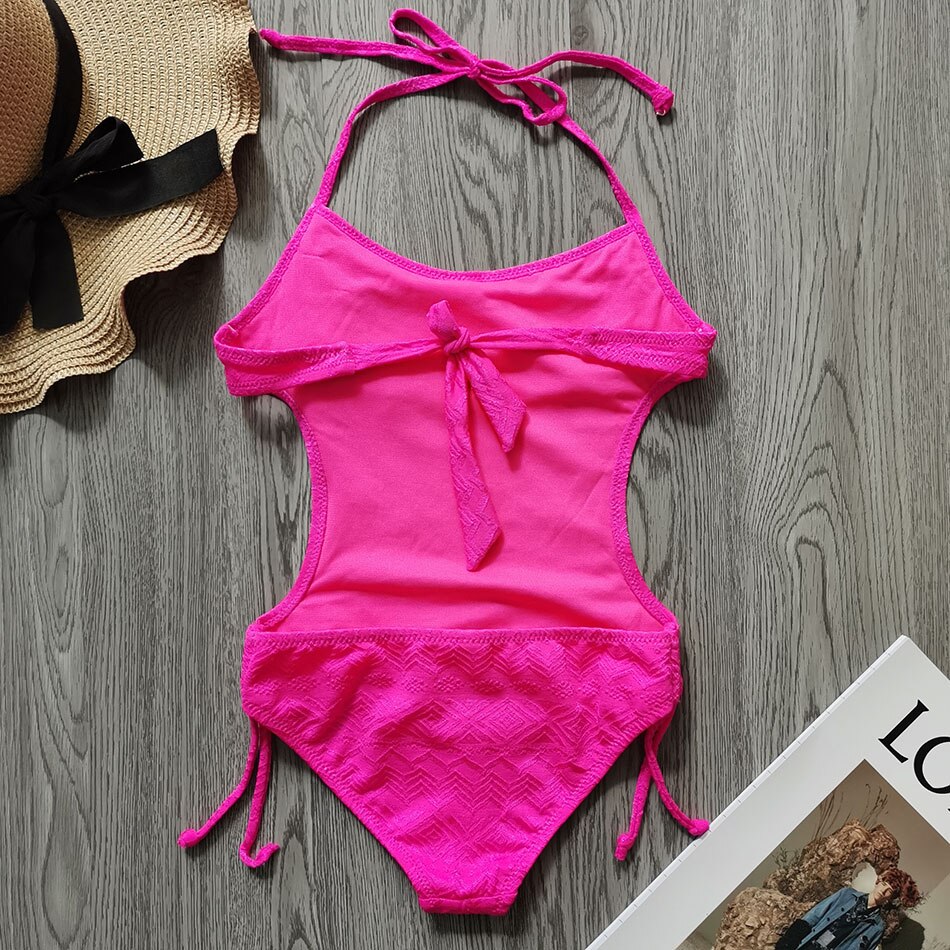 2-8 Years Girl Swimsuit One Piece Children's Swimwear Halter Top Toddler Girls Bathing Suit Monokini Flounce Swimming Suit