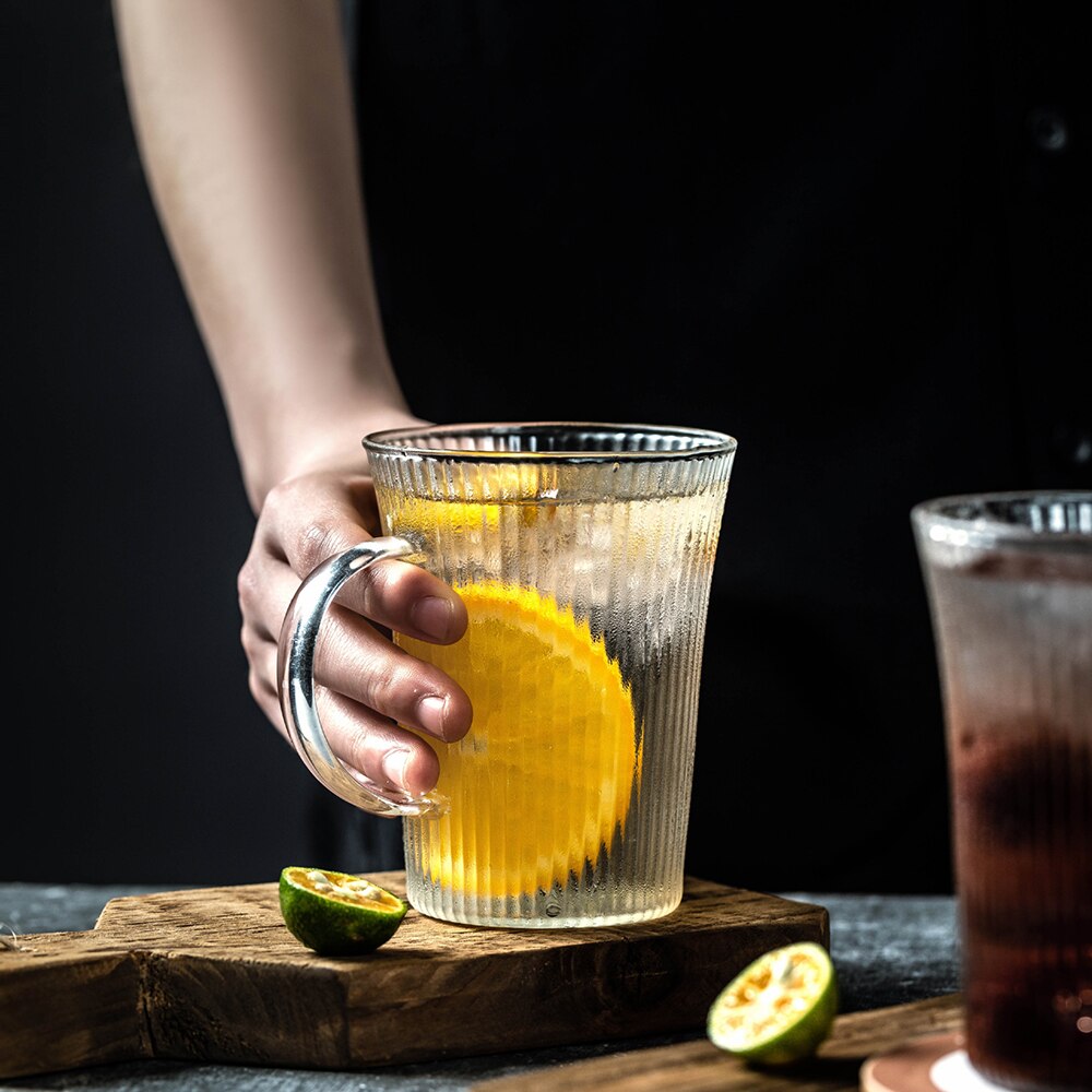 Vertikal konsistens frukostkopp klassisk stil transparent glas hög temperaturbeständighet kaffe mjölk te yoghurt muggar: Transparent handtag