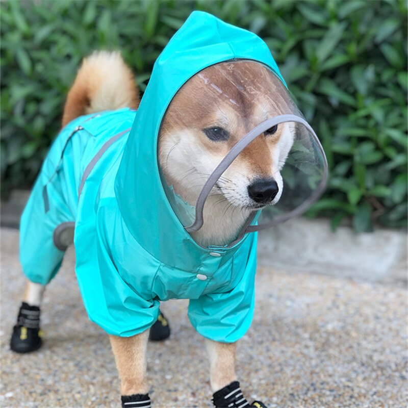 Welsh Corgi Dog Raincoat Poodle Bichon Frise Schnauzer Shiba Inu Dog Clothes Waterproof Clothing Jumpsuit Pet Outfit Rainwear: Blue / S