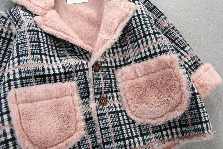 Lente winter bovenkleding dames baby geruite wol plus fluwelen warme jas kinderbontjas babymeisjesjas roosterkleding