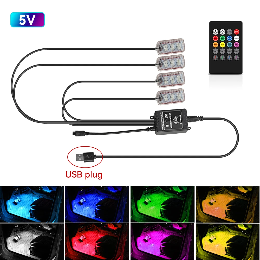 Neon Auto LED-binnenverlichting RGB Omgevingslichtset met APP Draadloze bediening LED Auto Sfeer Decoratieve Lamp: 3000k gouden