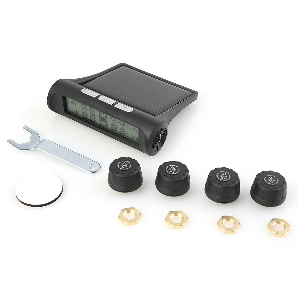 Solar Power Car TPMS Automobiles Tyre Tire Pressure Monitoring System with 4 External Internal Sensor