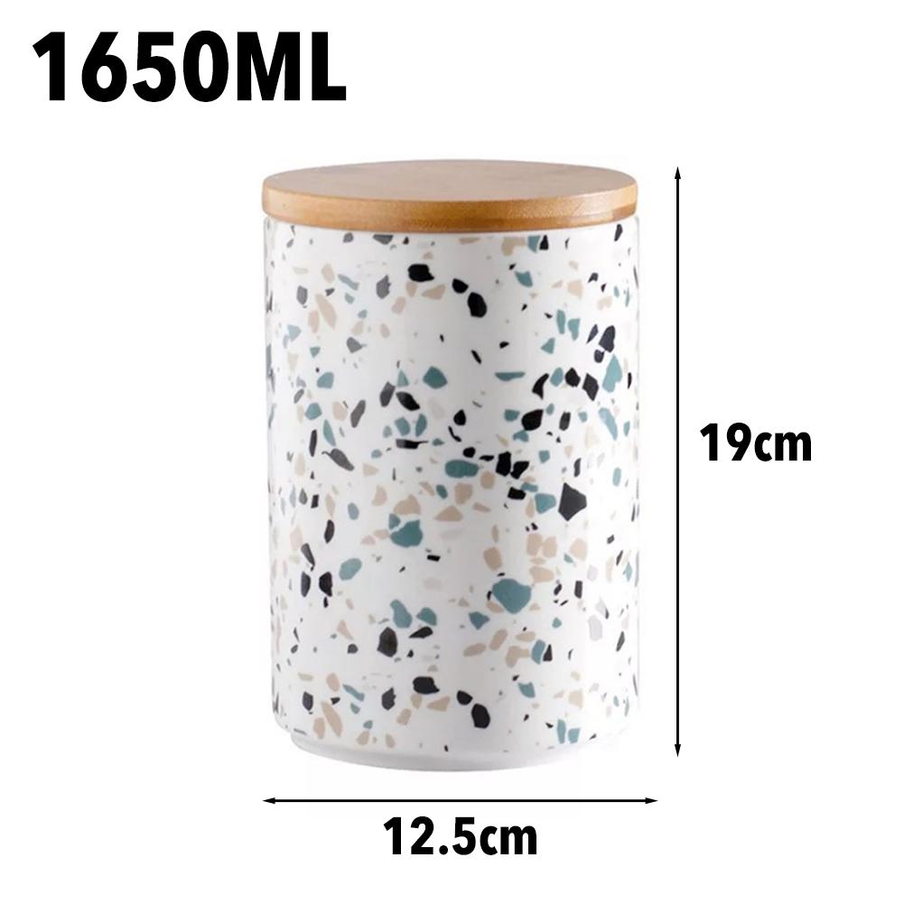 Tarro de almacenamiento de alimentos, tarro de almacenamiento de alimentos de cerámica con sello hermético tapa de bambú moderno recipiente para almacenar comida Kitche de cerámica blanca: 3