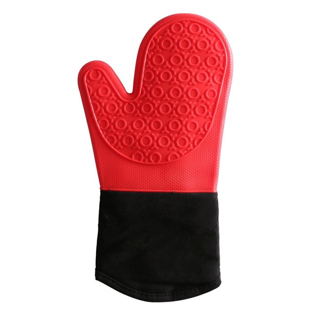 Non-Slip Silicone Microwave Glove Long Cotton BBQ Oven Baking Pot Mitts Cooking Heat Resistant Kitchen Baking Tool: Red 2pcs