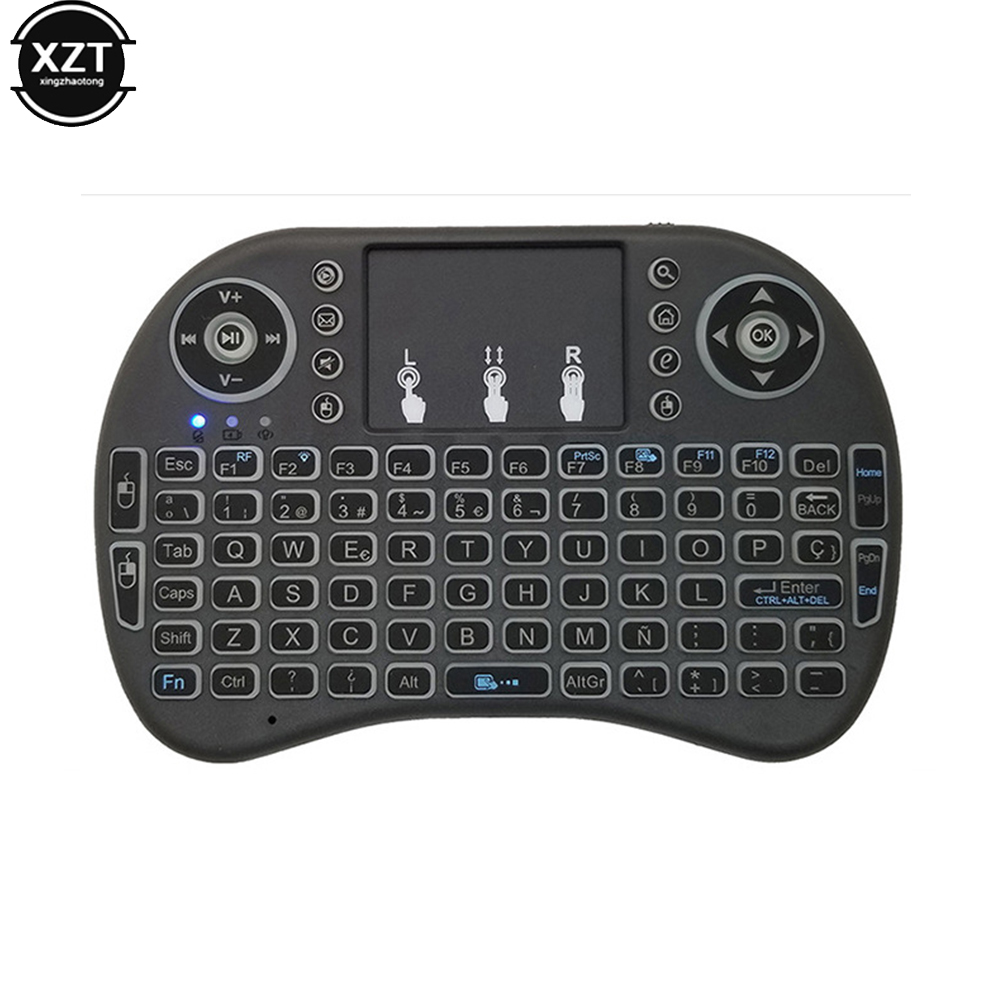 Miniteclado I8 retroiluminado, 2,4G, con Control remoto, inglés, ruso, Air Mouse, inalámbrico, para ordenador portátil, TV BOX, Touchpad, USB: Gris oscuro