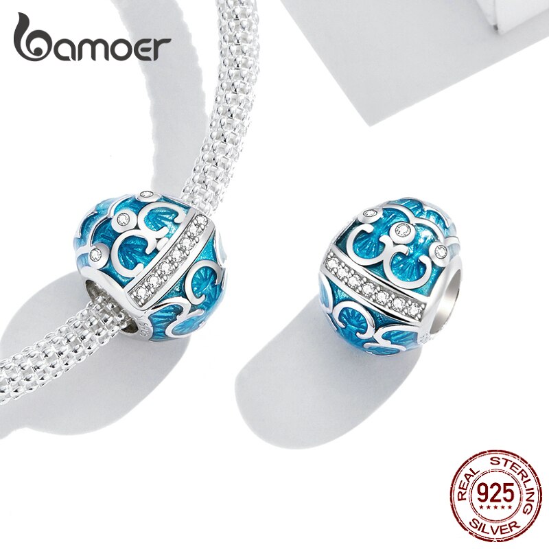 Bamoer di Pasqua Serie Blu Uovo di Fascino Dello Smalto per Originale in Argento Del Braccialetto e Del Braccialetto 925 sterlina d'argento Gioielli FAI DA TE Braccialetto BSC220