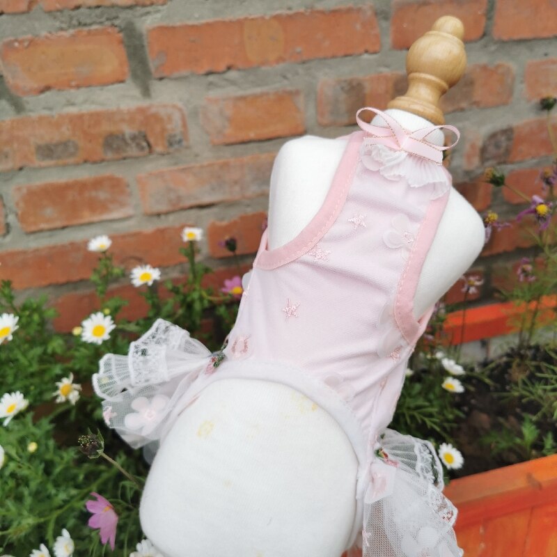 Fine Handmade Pet Dog Clothes Cute Pink White Flower Lace Tutu Dress Puppy Dog Clothing Summer Outfit Dog Skirt Poodle