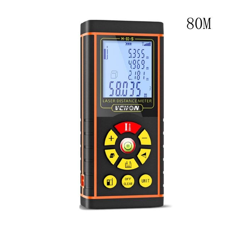 40/60/80/100m Handheld Infrared Ray Distance Meter 360°Level Bubble Area Measure