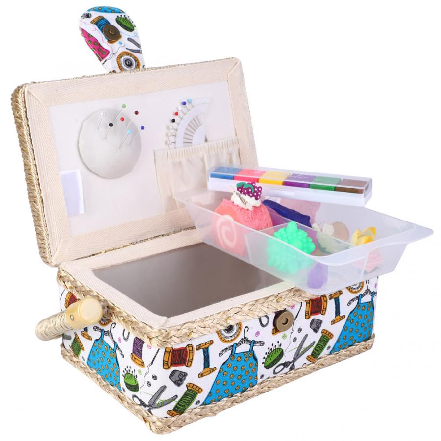 Household Fabric Craft Handmade Sewing Basket Thread Needle Storage Box Organizer Sewing Storage Basket Cotton Fabric Crafts