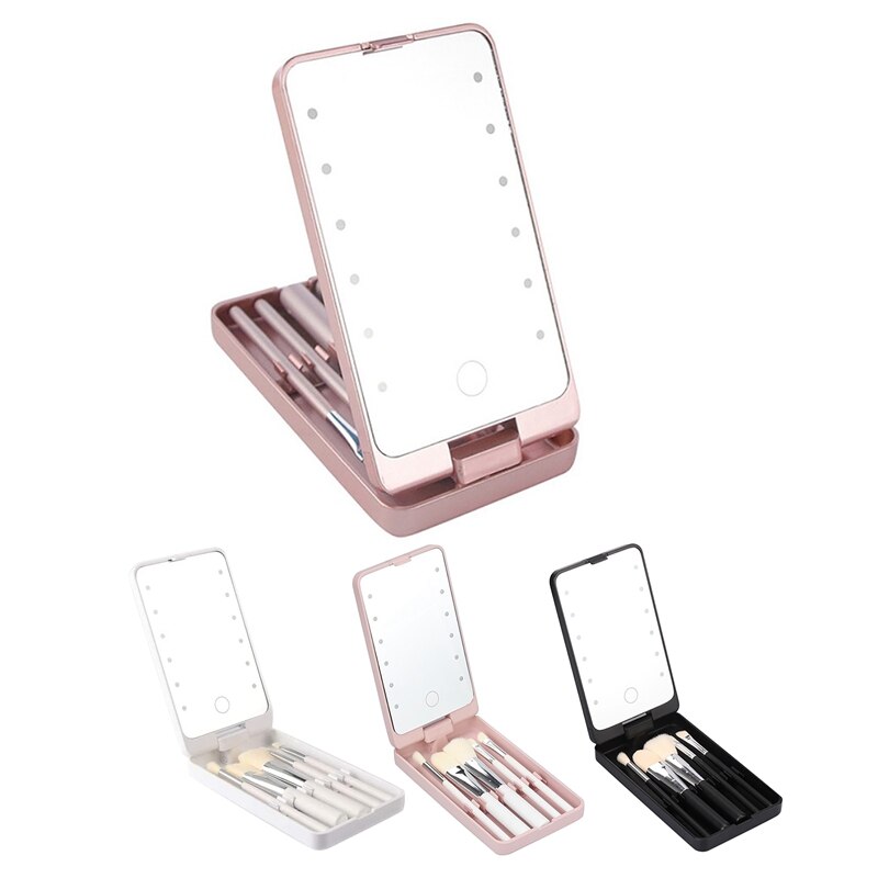 LED Makeup Mirror Portable Makeup Mirror Travel Mirror Stroage Box Makeup Organizer Mirror Box with Full Set Brushes