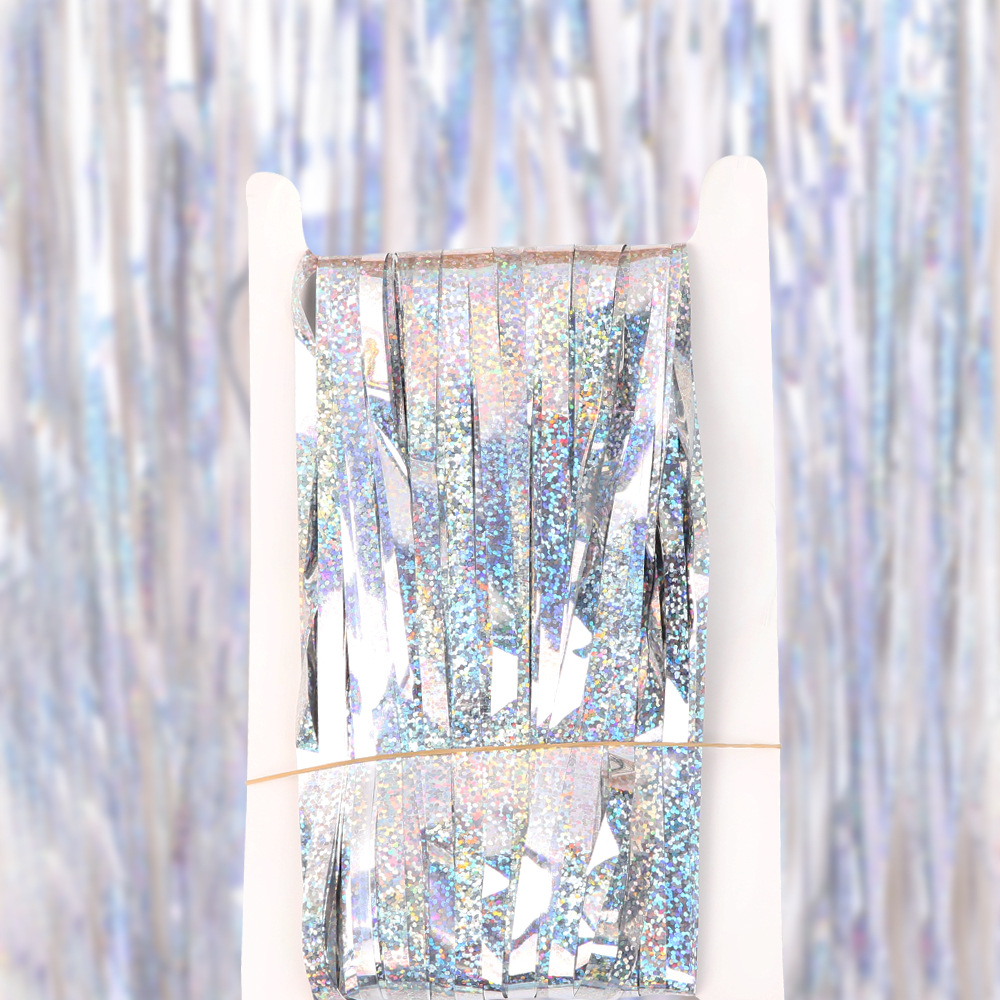 2m prata folha metálica enfeites franja cortina congelado festa decoração suprimentos inverno casamento pano de fundo decoração natal ornamentos: Verde claro