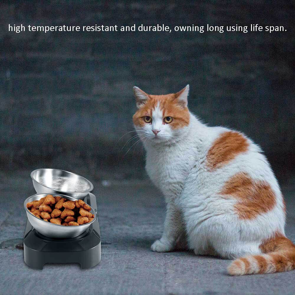 Praktische voerbak voor huisdieren, 0-15 graden verstelbare hoek, roestvrijstalen houder, voerbak voor huisdieren, voergereedschap voor huisdieren