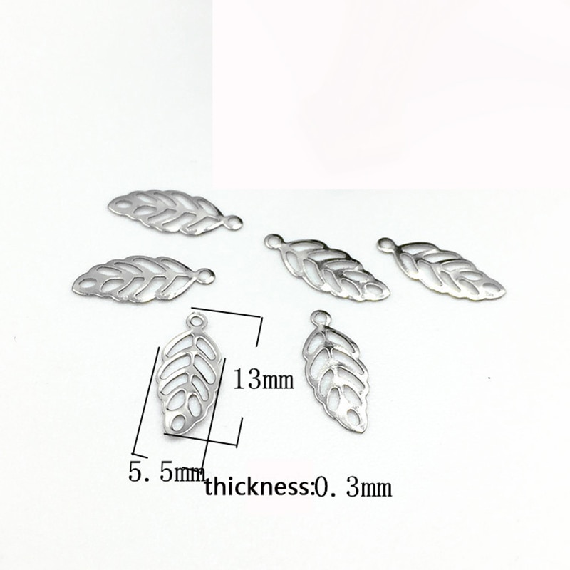 50pcs/lot 13*5.5mm Stainless Steel Hollow Out Leaves Pendants Charms Gold Color Tree Leaf Charms for Diy Jewelry Making Findings