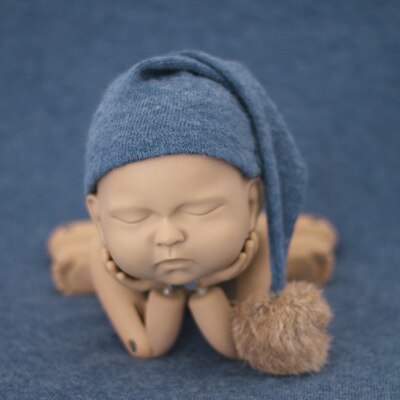 Unisex baby gebreide muts met lange staart schattige handgeweven gebreide muts fotografie rekwisieten voor jongens meisjes: Blauw