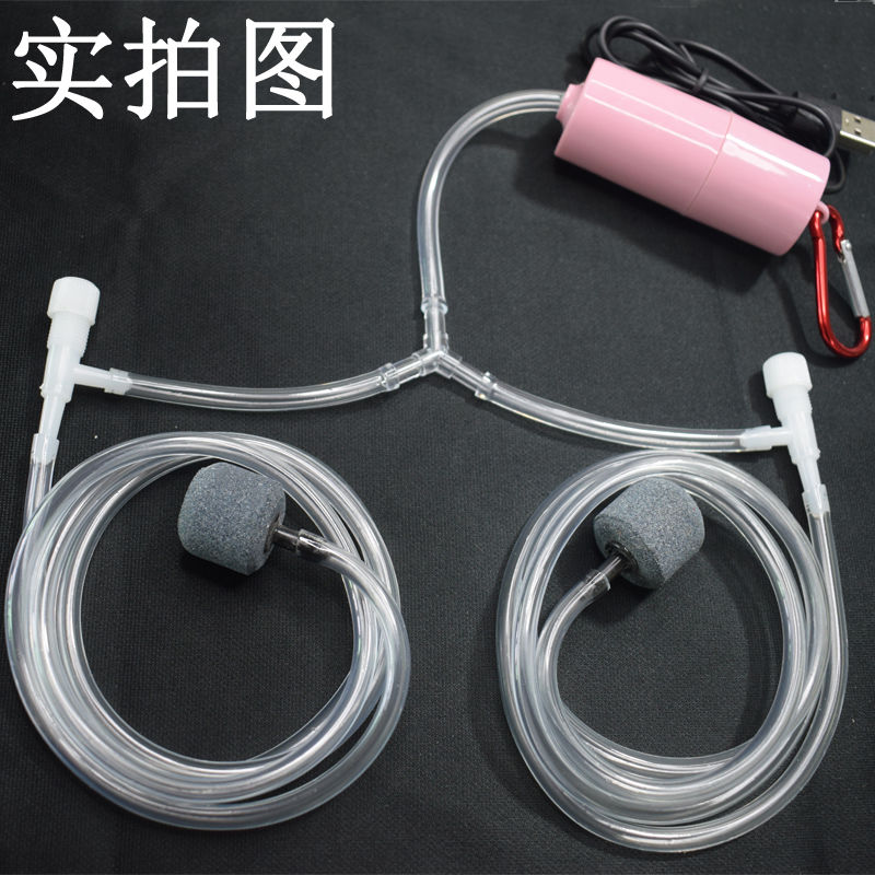 Convenient USB Oxygen Pump Fishkeeping Compressor for Aquarium 12v Water Pump Aquarium Fish Bubbles for Aquarium Accessories: Double tube Black / small fish tank