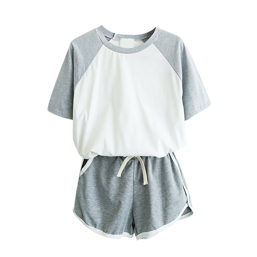 Kvinners bomull pyjamas topper shorts sett sommer løs kortermet pyjamas shorts søt pyjamas dress: Gy / Xl